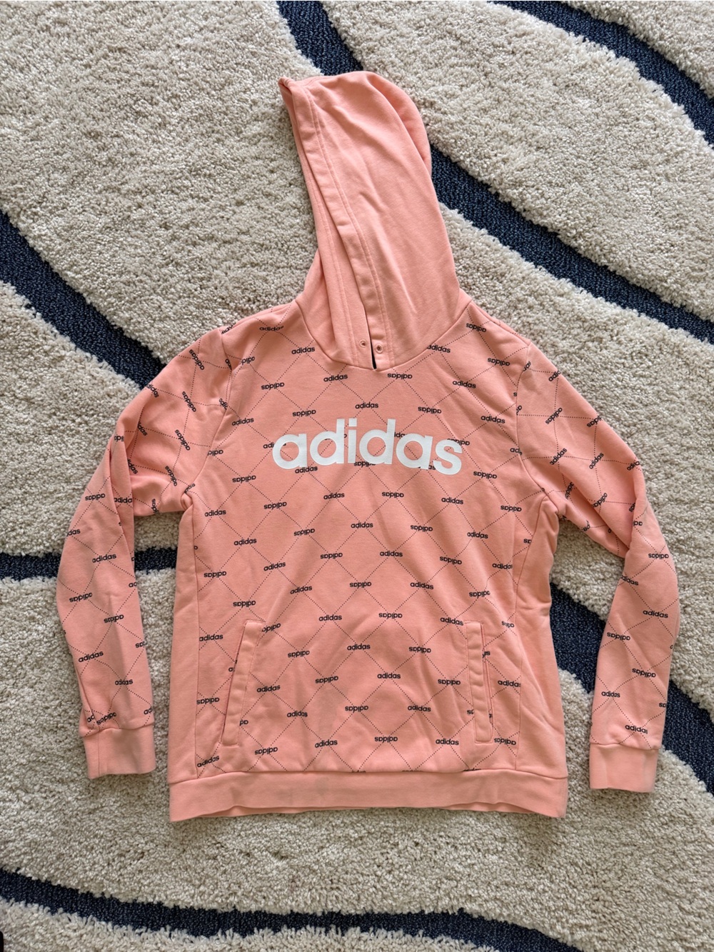 adidas Pink Allover Logo Pullover Hoodie